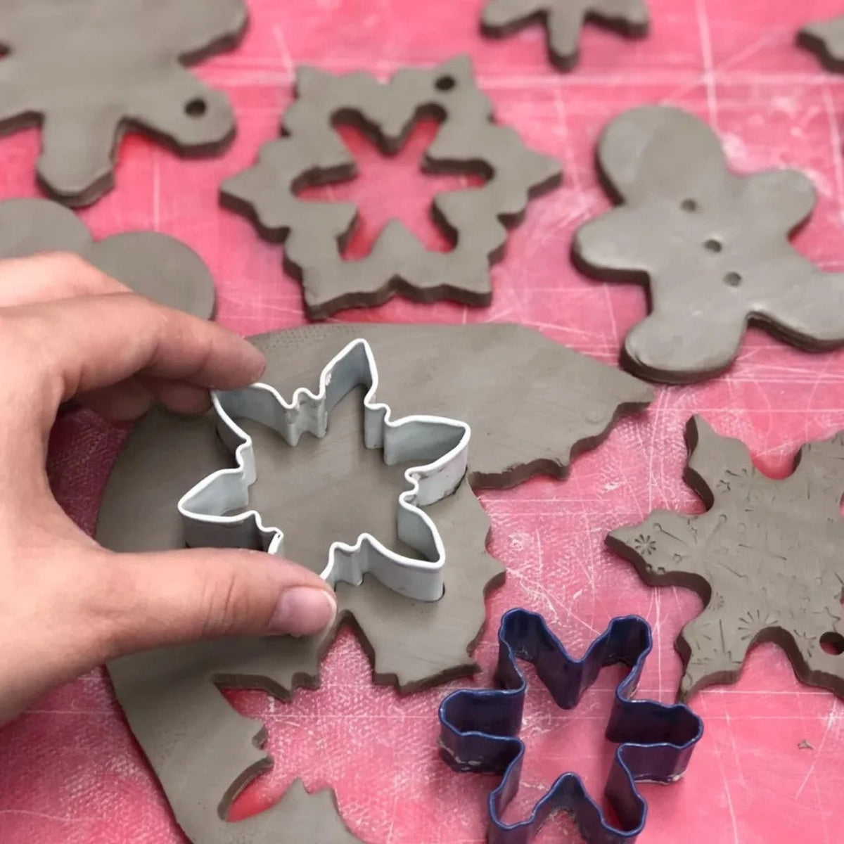 Making tree ornaments out of clay