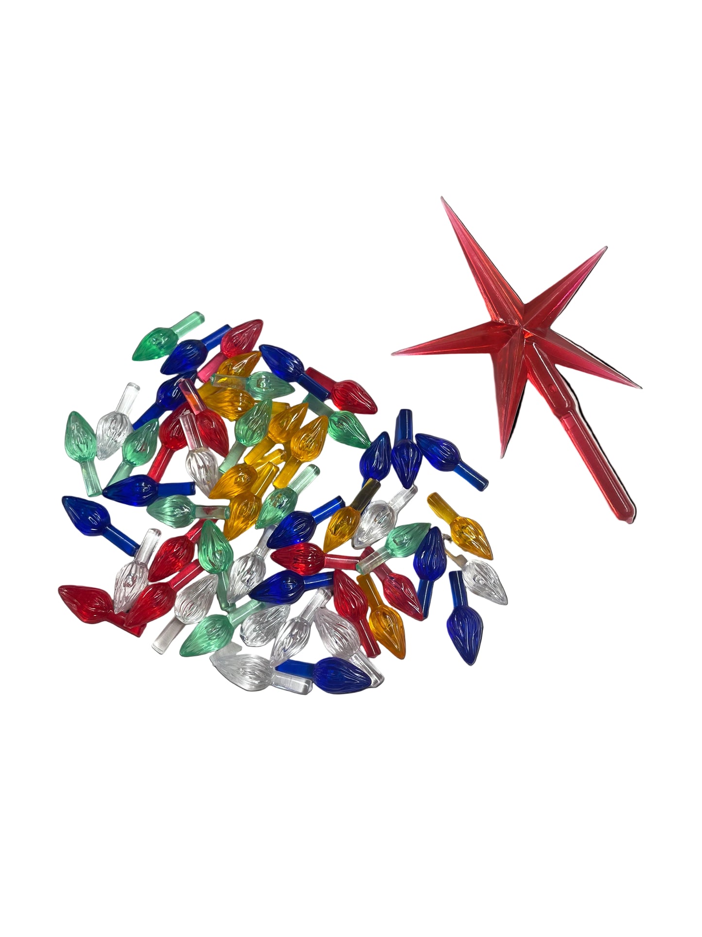 Colorful Christmas tree lights and a red star
